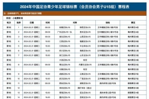 2024年中国足协青少年足球锦标赛（会员协会男子U15组）赛程表
