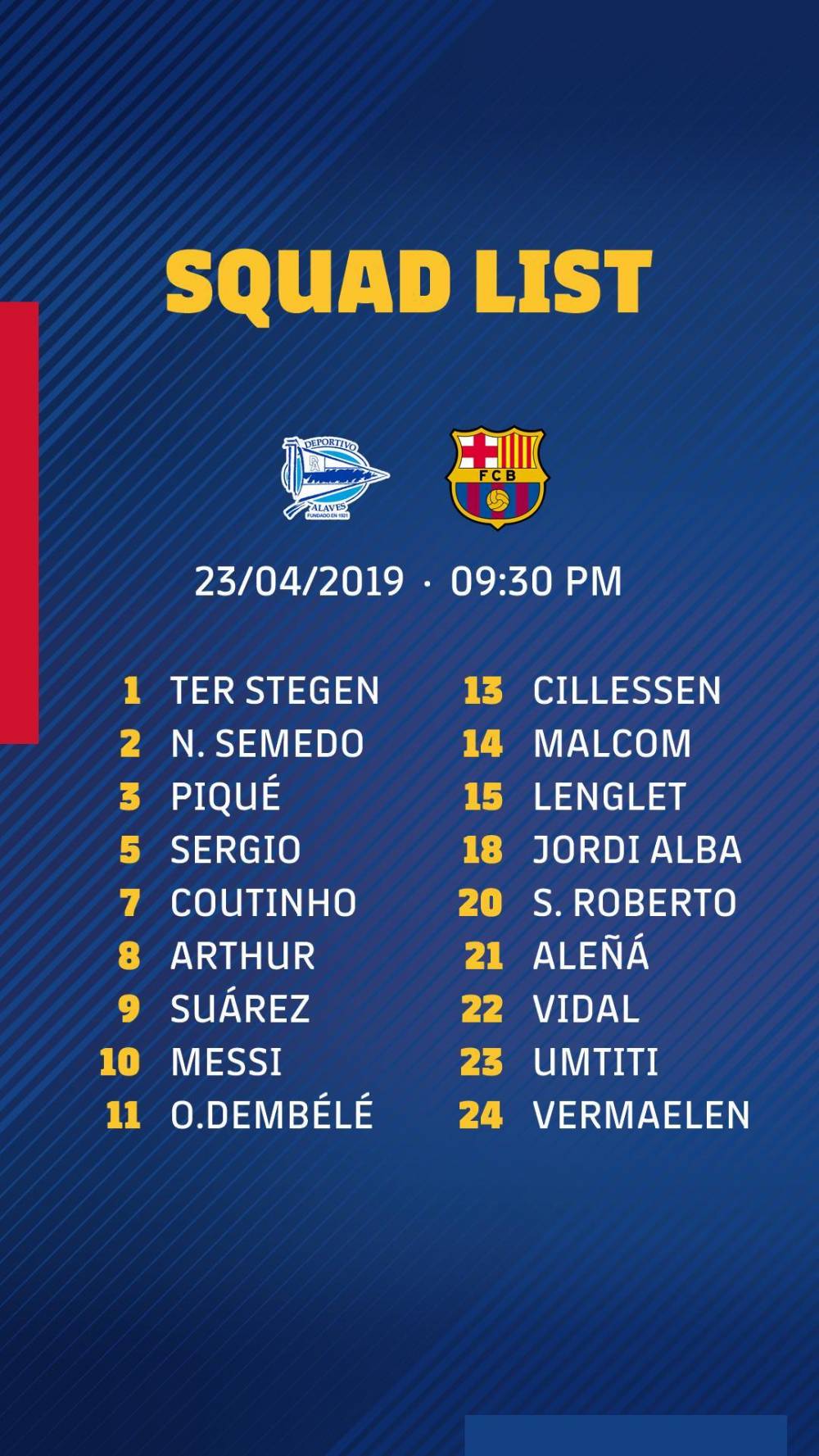 巴萨联赛大名单:梅西&苏亚雷斯领衔 拉基蒂奇