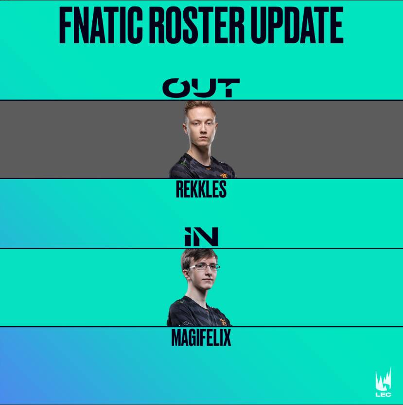 本周LEC战队阵容变动:Rekkles替补 MSF全队