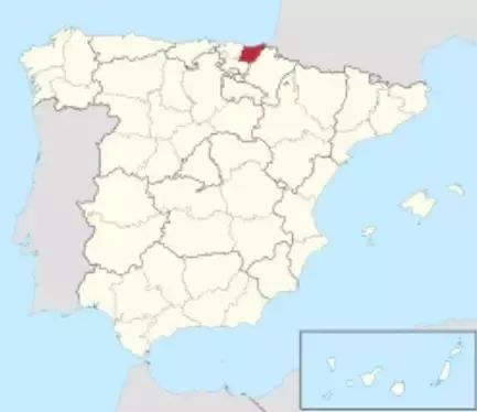 西班牙地图中巴斯克(红)自治区的位置