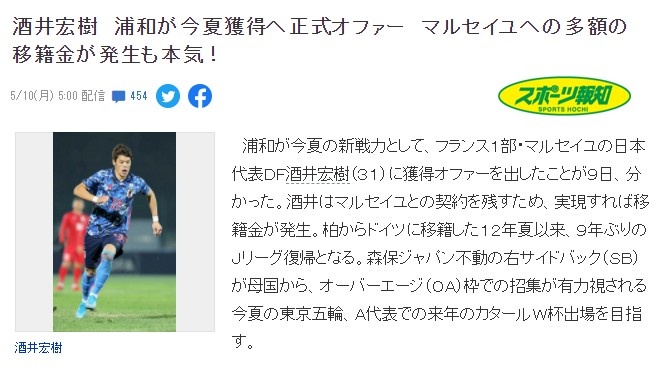 日媒：酒井宏树即将转会加盟浦和红钻，留洋9年后重返J联赛