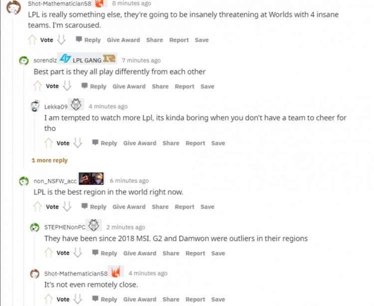 Reddit热议RNG夺冠：LPL从S8 MSI的时候开始就是世界最强赛区了
