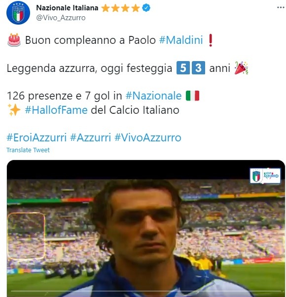 传奇生涯！意大利队官方祝保罗-马尔蒂尼53岁生日快乐