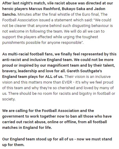 沃尔科特转发请愿书:对种族主义者终身禁赛!已获74万签名