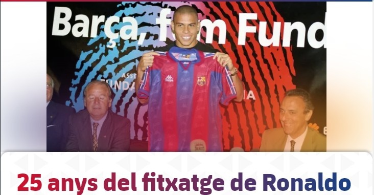 25年前的今天,19岁的罗纳尔多正式加盟巴塞罗那
