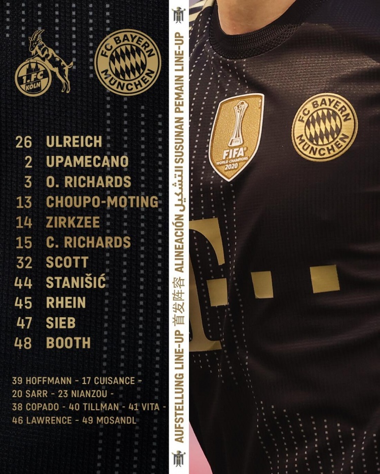 热身赛-拜仁vs科隆首发:于帕梅卡诺亮相、舒波-莫廷出战