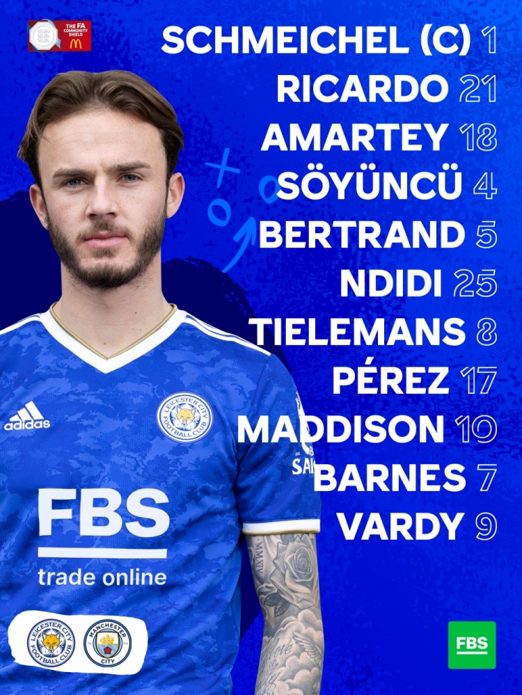 社区盾杯-曼城vs莱斯特城首发：京多安先发，格拉利什替补