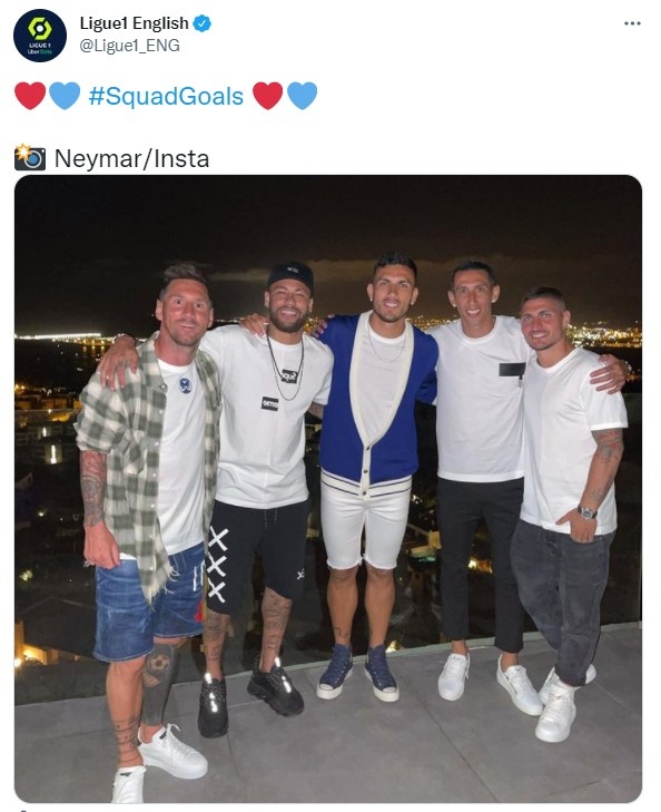 传开了！法甲官推发梅西内马尔等5人在伊比萨岛的度假合照