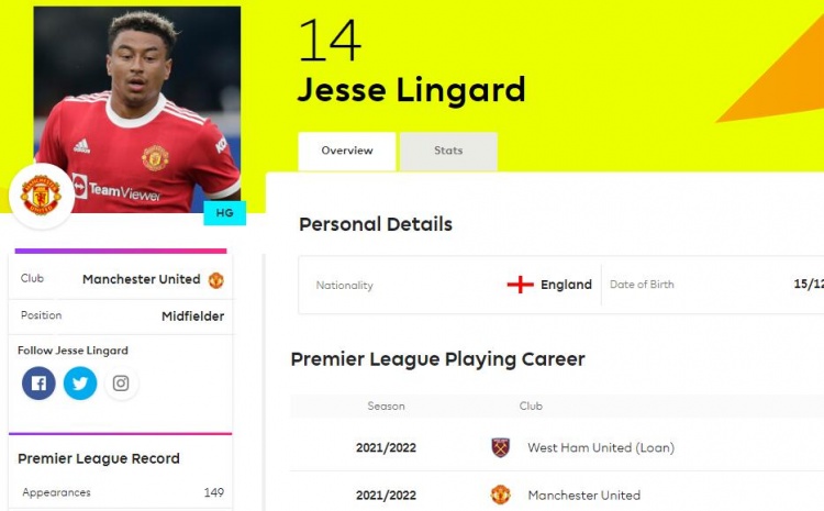 网站错误？林加德英超官网个人生涯显示新赛季租借至西汉姆