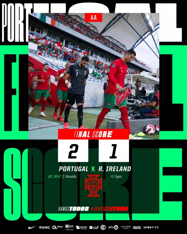 世预赛-C罗终场双响+读秒绝杀创纪录 葡萄牙2-1逆转爱尔兰
