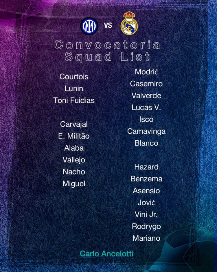 皇马战国米大名单:贝尔、克罗斯缺席,阿拉巴、约维奇回归