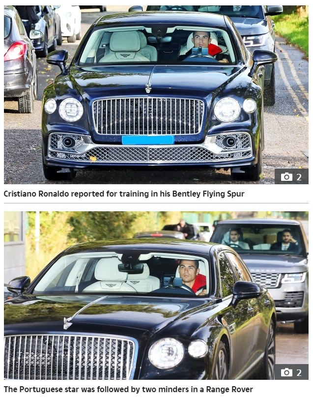 太阳报：C罗开25万镑的宾利来训练，两名保镖驾车跟随