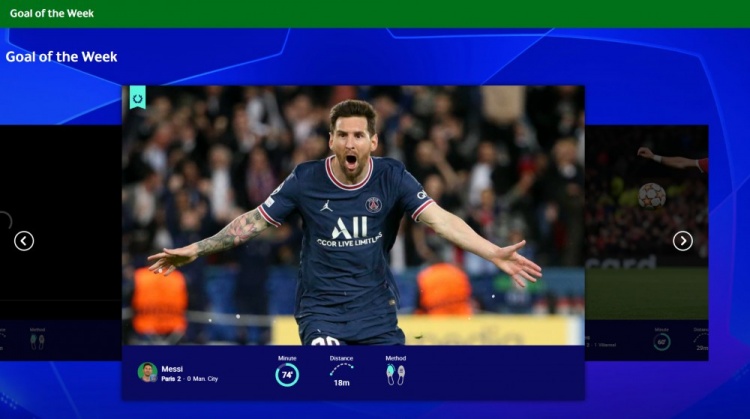 欧冠周最佳进球:梅西对曼城世界波当选