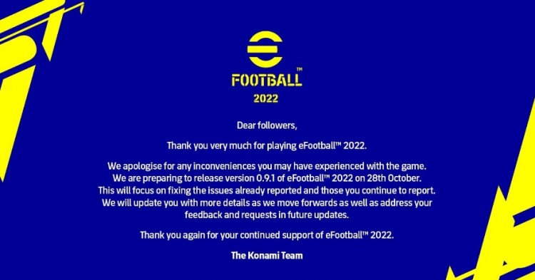科乐美为《实况足球》灾难性的首发道歉声明，表示会对游戏大更新