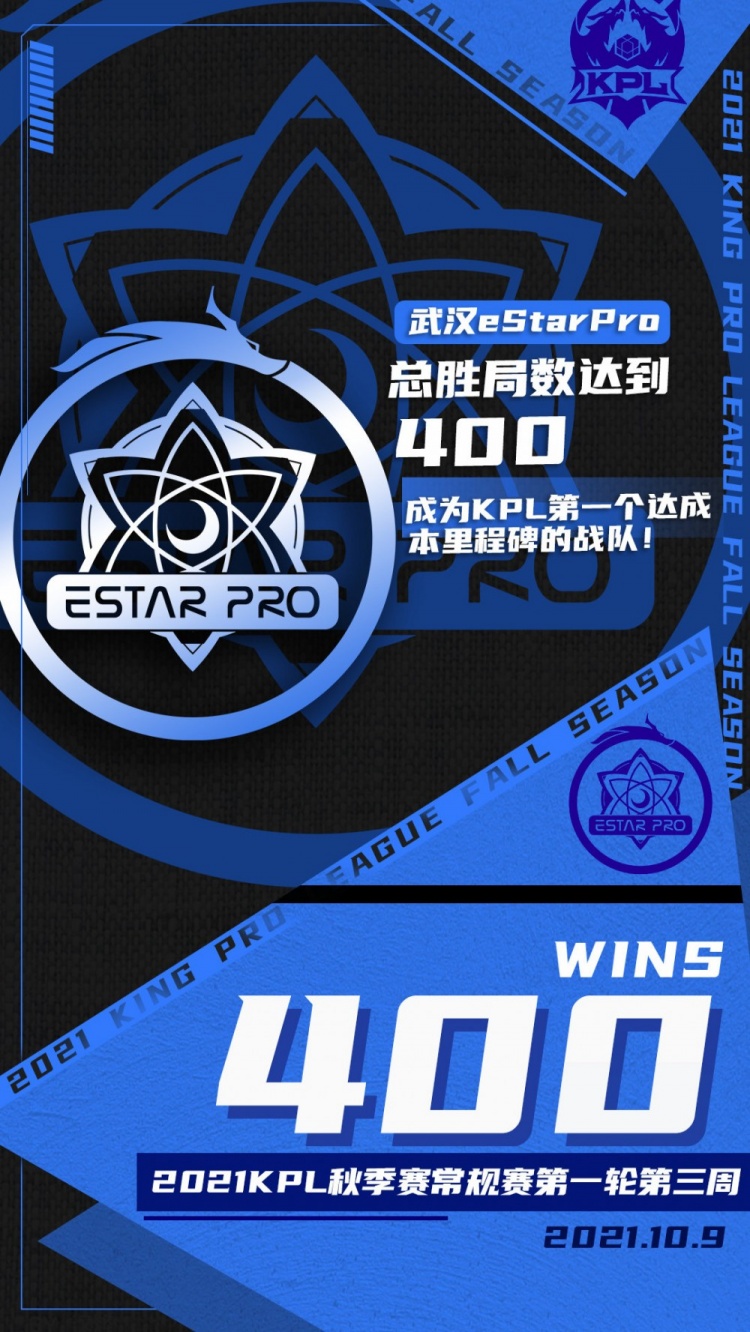 里程碑:武汉estarpro 成为kpl首个达成【400胜局】的战队