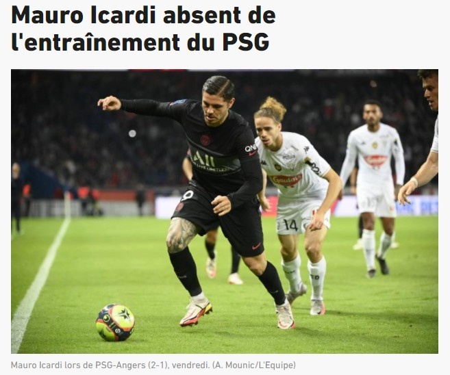 队报:因受到与旺达分手的影响,伊卡尔迪缺席今天训练