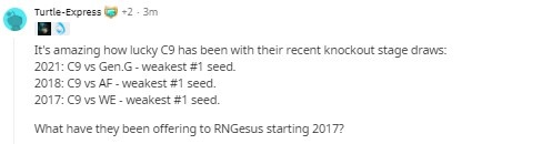 Reddit热议八强抽签：如果RNG对阵C9而EDG对阵GEN 就更理想了