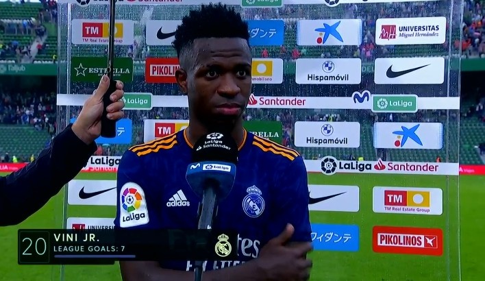 实至名归!官方:维尼修斯当选与埃尔切一战全场最佳