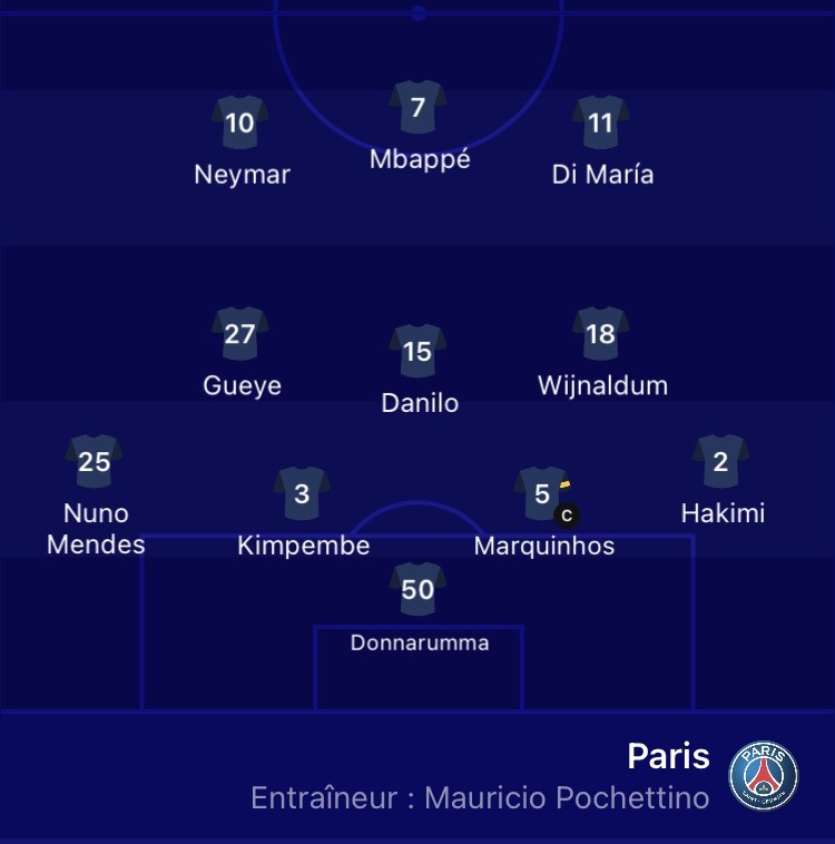巴黎vs莱比锡首发：梅西伤缺，内马尔、姆巴佩、迪马利亚先发