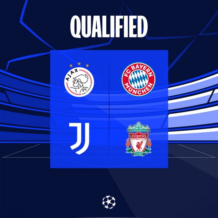 本赛季欧冠16强已确定4席：拜仁、尤文、利物浦、阿贾克斯