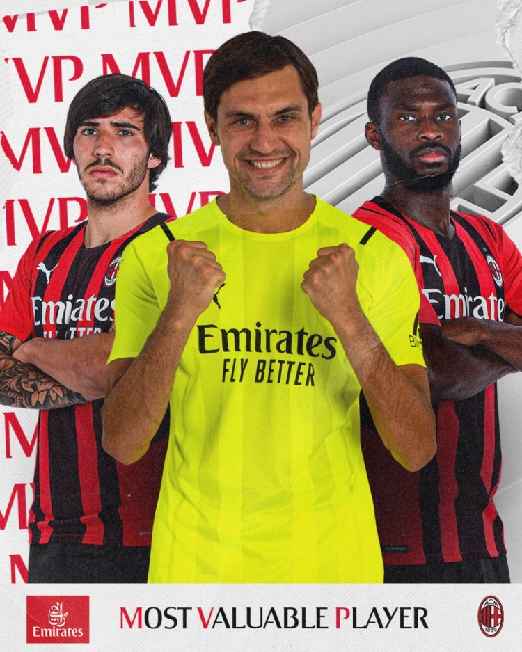 AC米兰官方：塔塔鲁萨努当选米兰德比一役队内最佳球员