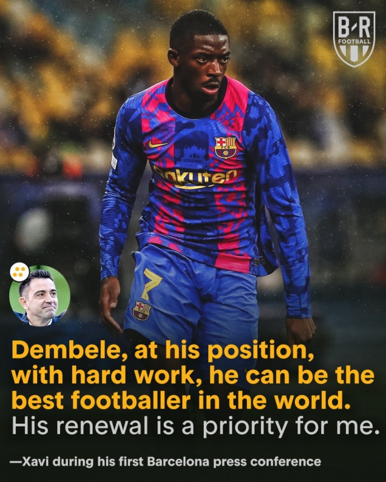 哈维:登贝莱需要被好好执教,他有潜力成为同位置的世界最佳