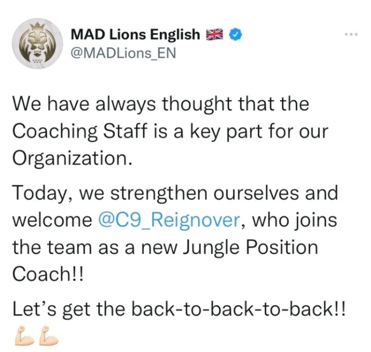 elyoya喜提私教mad官宣原c9教练reignover加入担任打野位教练