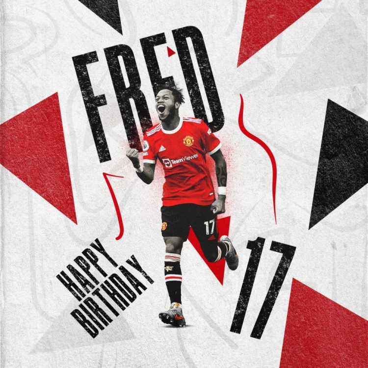 曼联晒海报祝弗雷德29岁生日快乐，为红魔出战149场7球12助