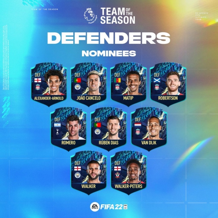 FIFA22公布英超赛季最佳阵40人候选：曼城11人在列，C罗入围