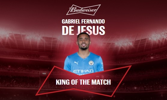 4射1传，热苏斯当选英超官方全场最佳球员