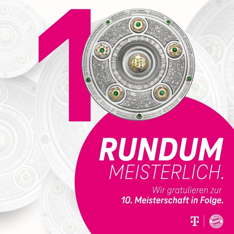 德国电信:祝贺拜仁连续十个赛季获冠军头衔,期待共度下一个十年