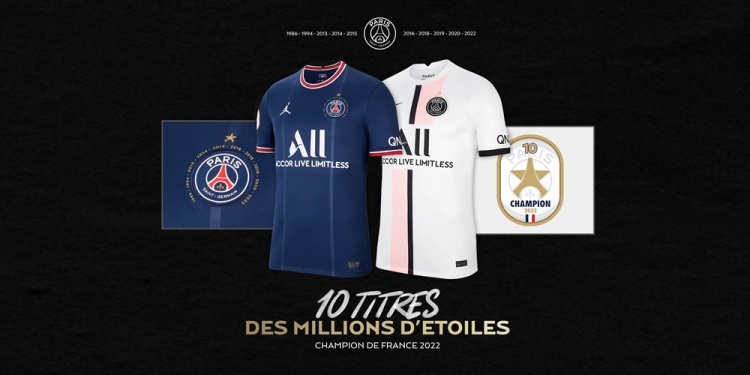 纪念法甲第10冠，巴黎圣日耳曼官方推出法甲10冠收藏款球衣