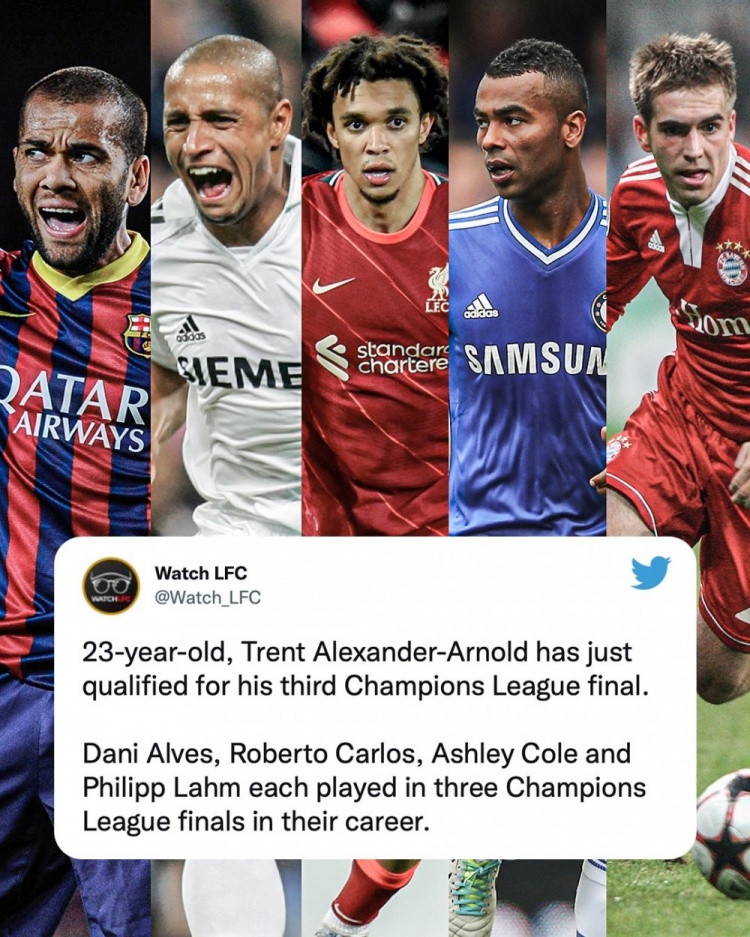 他才23岁！阿诺德职业生涯第三次随利物浦杀入欧冠决赛