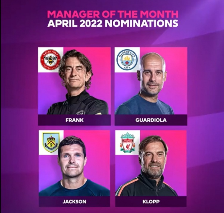 英超4月最佳教练候选：瓜迪奥拉、克洛普在列
