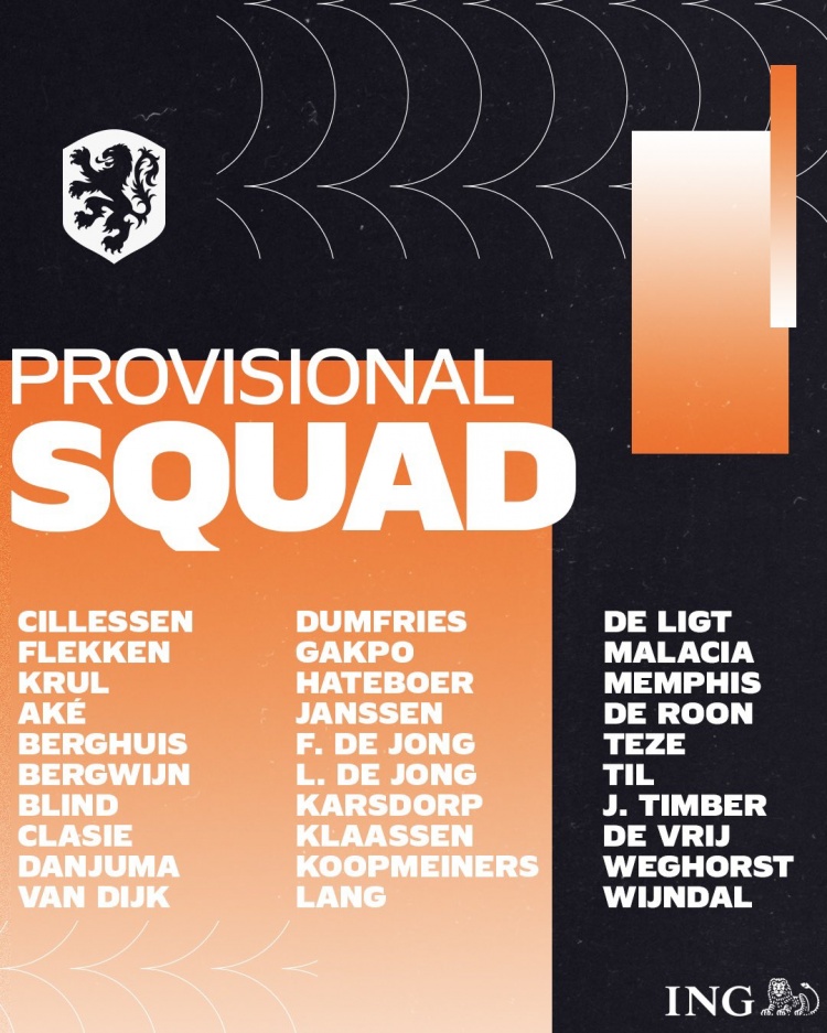 荷兰队公布欧国联临时大名单：范迪克入选，弗兰基-德容在列