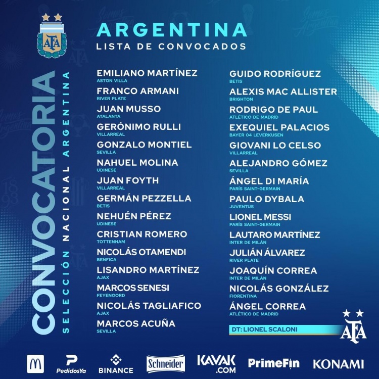 阿根廷最新一期国家队名单：梅西领衔，迪马利亚、迪巴拉在列