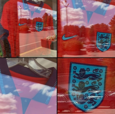 【球盟会】英格兰2022世界杯客场球衣谍照：红色主调+海军蓝样式，nike出品