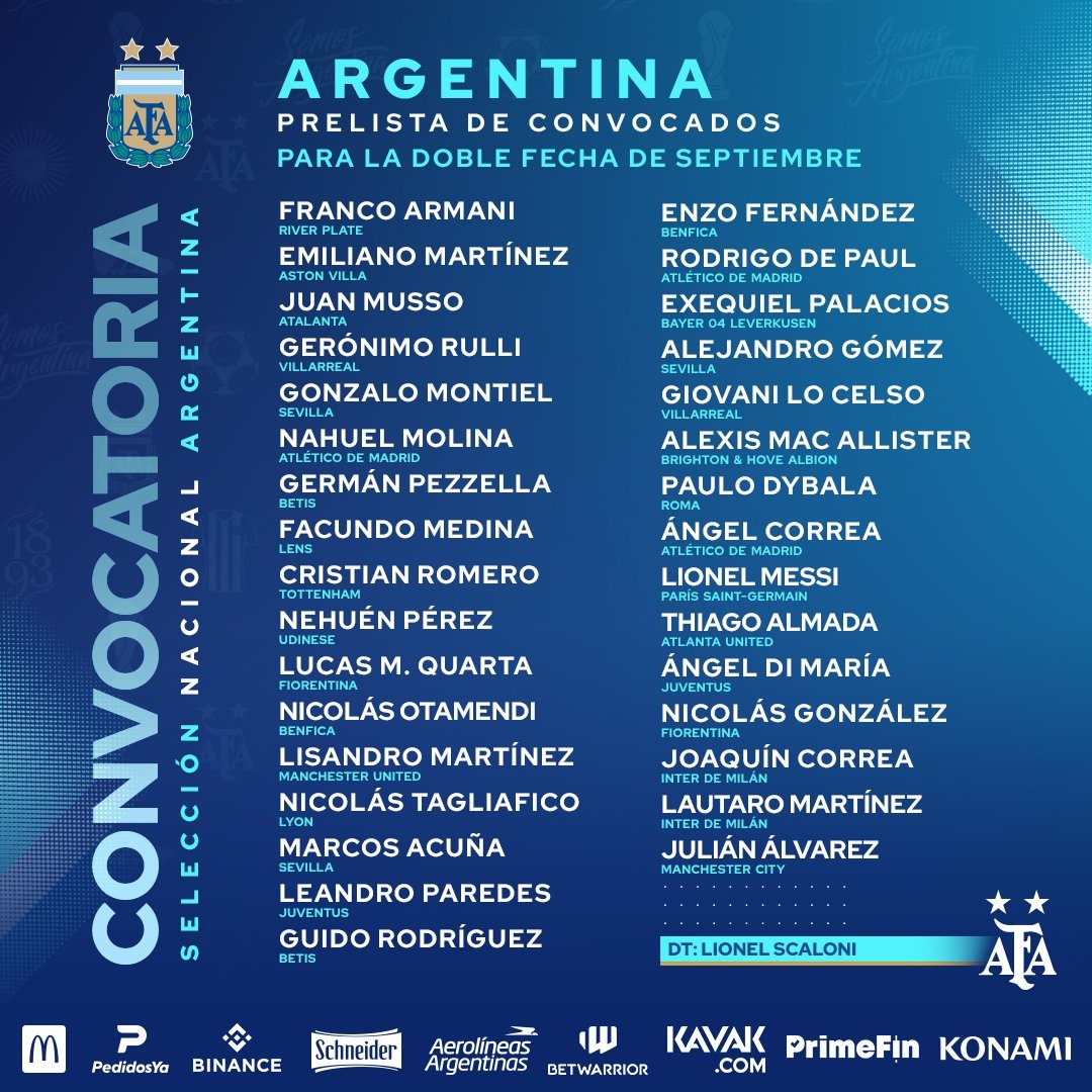 【球盟会】阿根廷大名单：梅西领衔，迪巴拉、阿尔瓦雷斯、利桑德罗入选