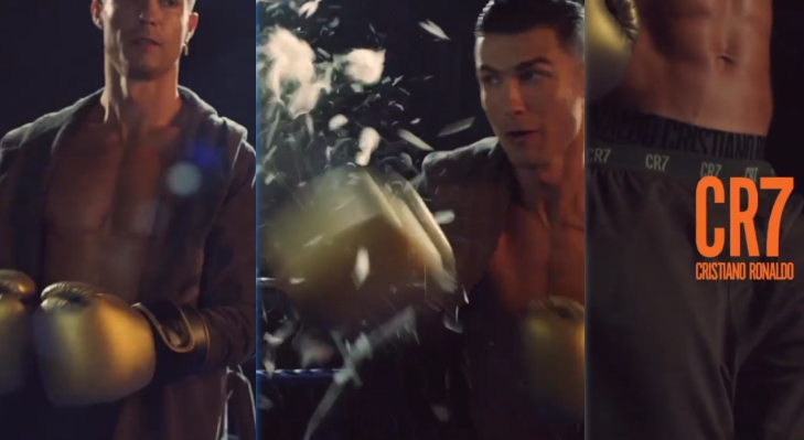 C罗出镜内裤品牌CR7广告片：化身拳击手，重拳出击锤爆沙包