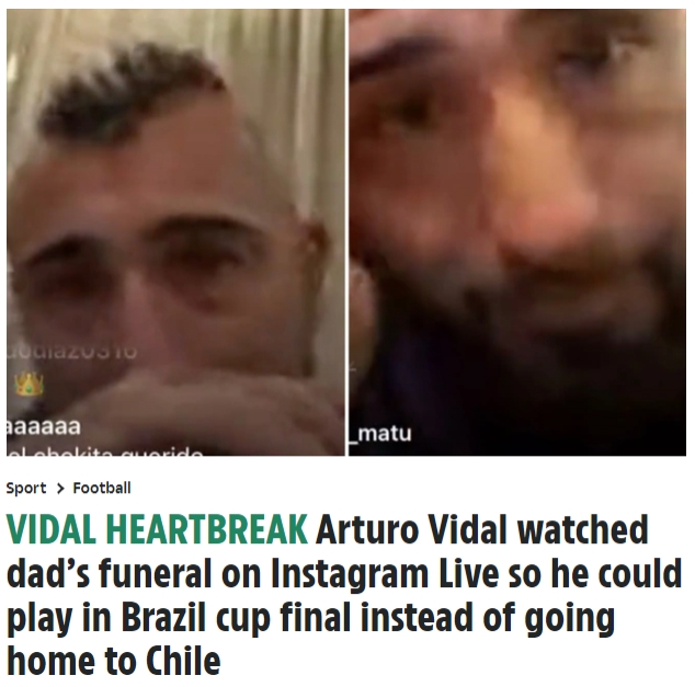 备战巴西杯决赛，比达尔通过线上直播参加父亲葬礼并流下热泪