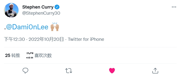 达米恩-李三分打停独行侠！库里为其发推助威