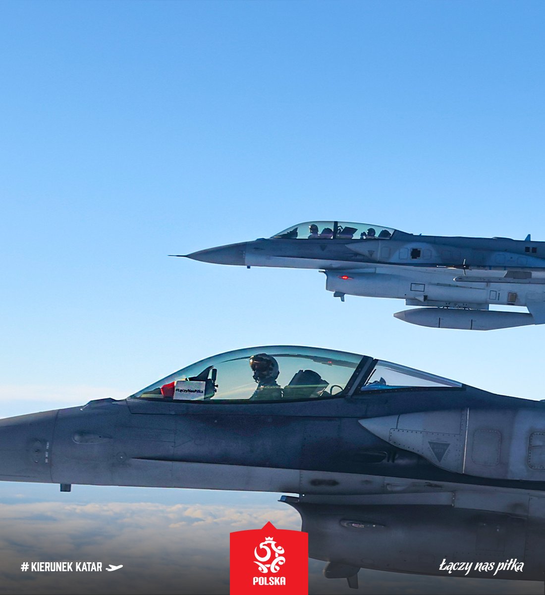 波兰队出征卡塔尔，两架F16战斗机护送至波兰南部边境✈️✈️