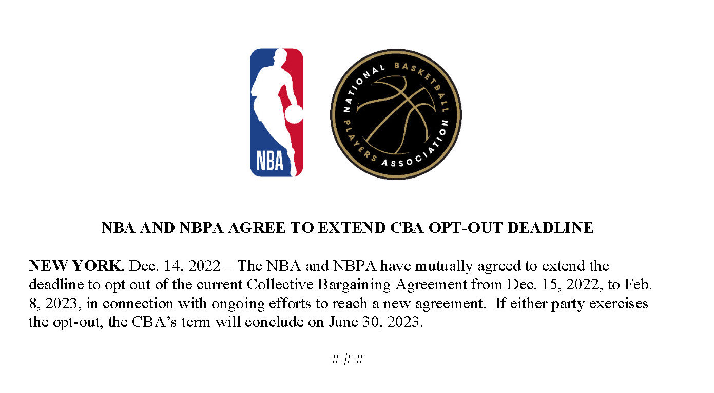 官方:批准推迟跳出当前劳资协议的最后期限至明年2月8日