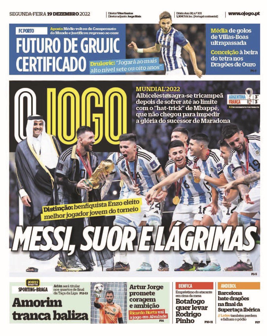 葡萄牙三大报头版：梅西像马拉多纳一样永恒