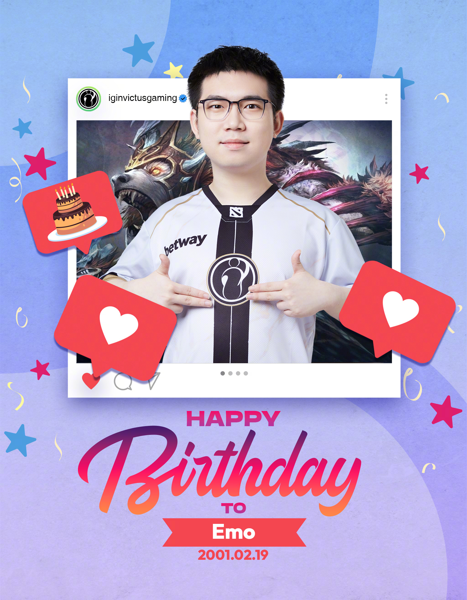 iG官方：祝Emo选手生日快乐！新的一岁向更高的舞台进发