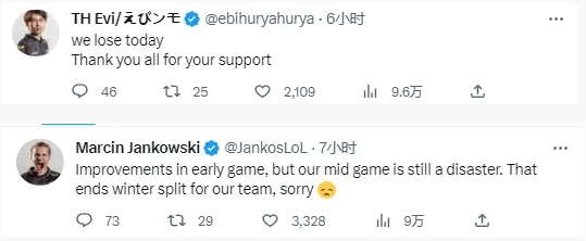 TH告别冬季赛 Evi、Jankos致歉：我们比赛中期打得一团糟 抱歉