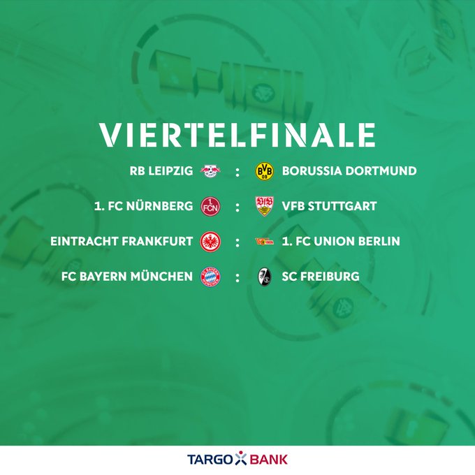 德国杯八强抽签：拜仁vs弗赖堡，莱比锡vs多特