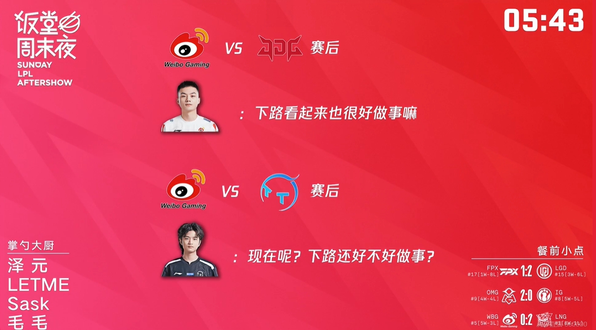 理解Huanfeng?饭堂导播直接开团WBG下路不好做事