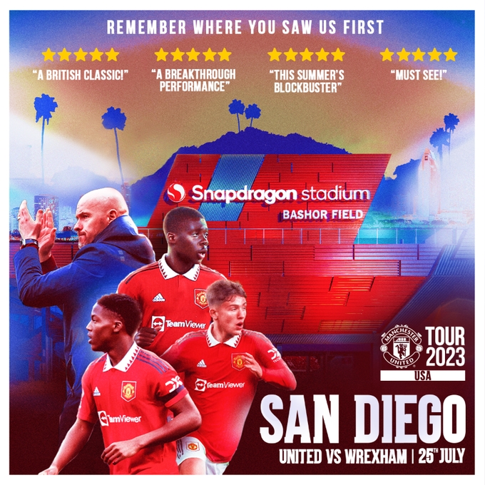 曼联官方:今夏美国行首站造访圣迭戈,将与影星雷诺兹的球队交手
