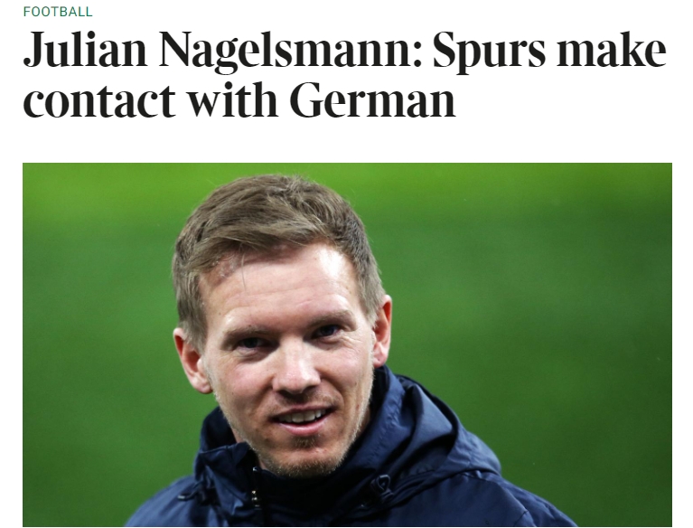 泰晤士报:热刺选帅瞄准纳格尔斯曼,已与其代表取得联系